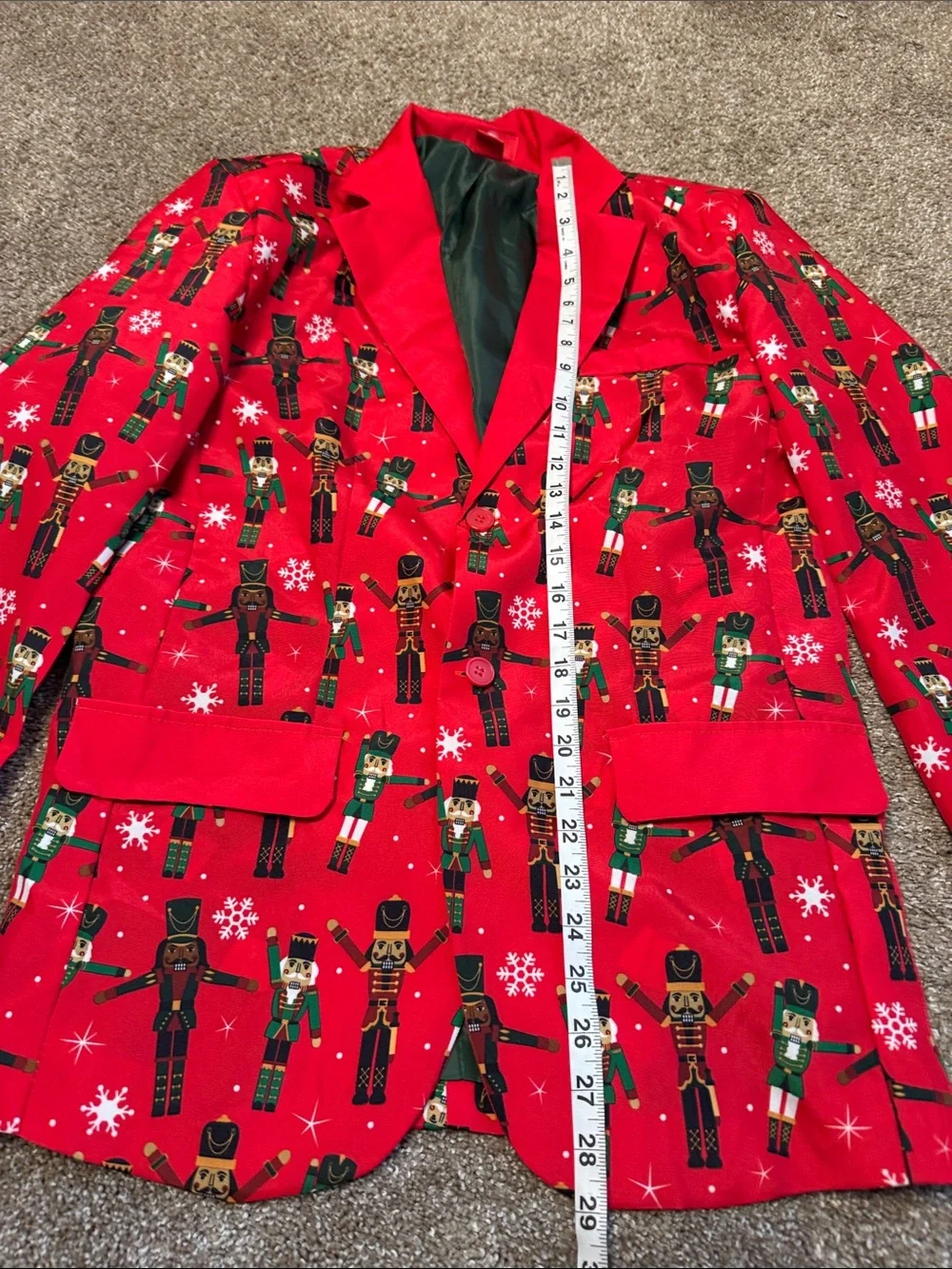 December 25th Festive Red Nutcracker Print Blazer light up Christmas jacket SZ S